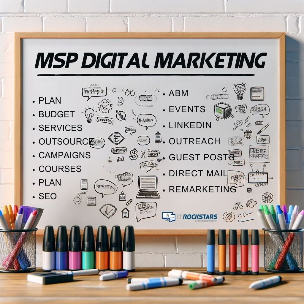 whiteboard with list of digital marketing channels